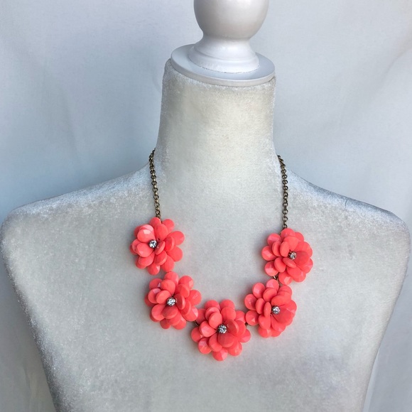 J. Crew Statement Floral Necklace in Coral - Picture 2 of 14